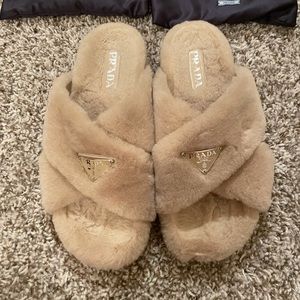 Prada fussbett fluffy genuine shearling slide sandal